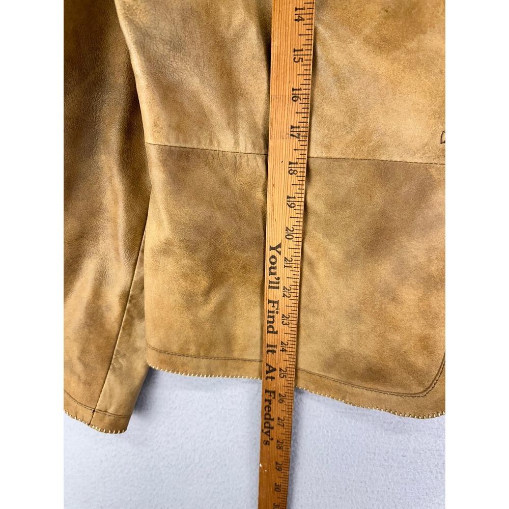 VTG Monterra Leather Jacket Womens XL Tan Brown Oversized Western 3 Button - Picture 7 of 7